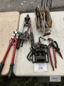 Assorted Tools To Include Machine Vice, Rivet Gun, Torx T Bars, Puller, Bolt Cutters