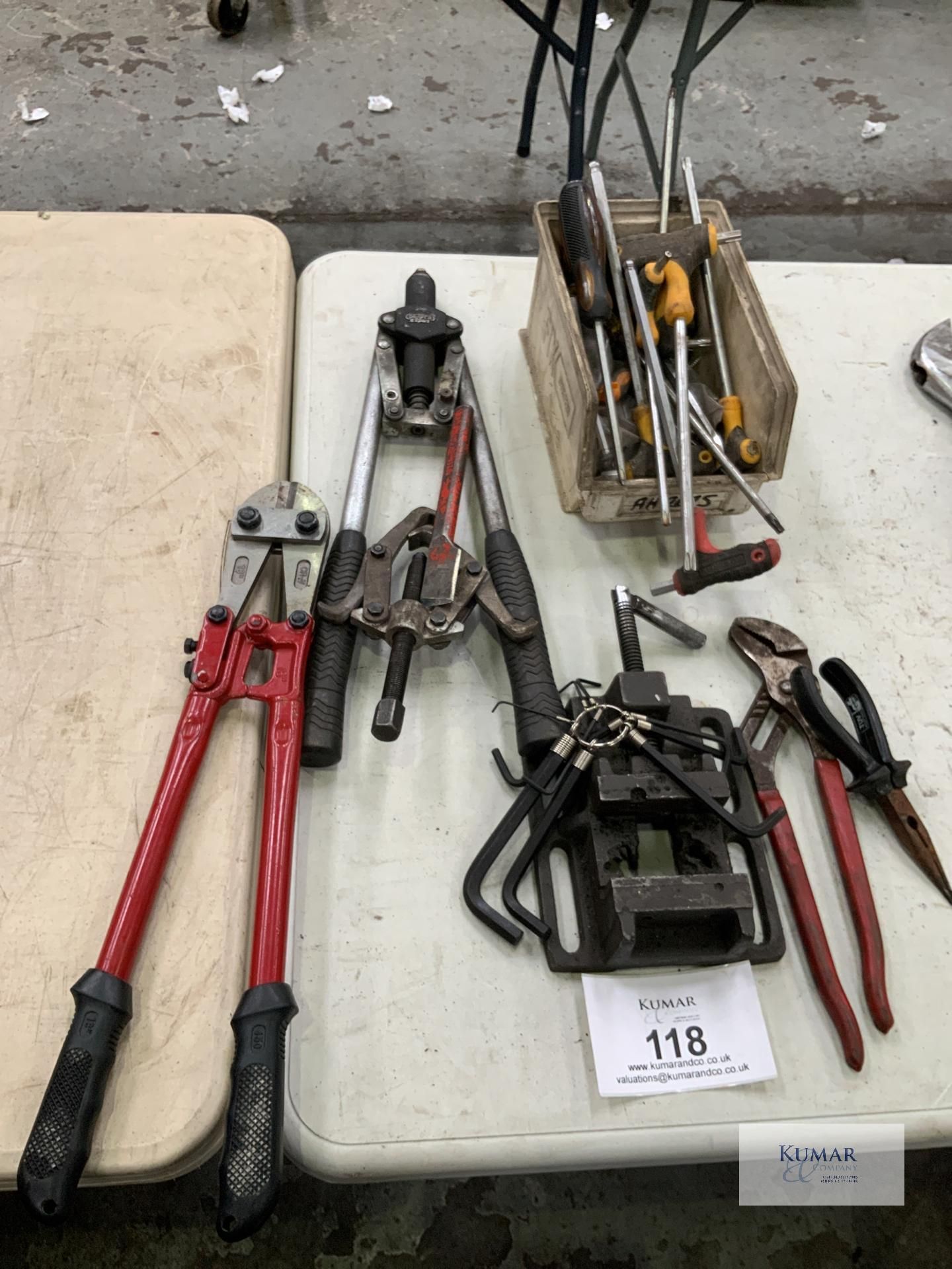 Assorted Tools To Include Machine Vice, Rivet Gun, Torx T Bars, Puller, Bolt Cutters - Image 4 of 4