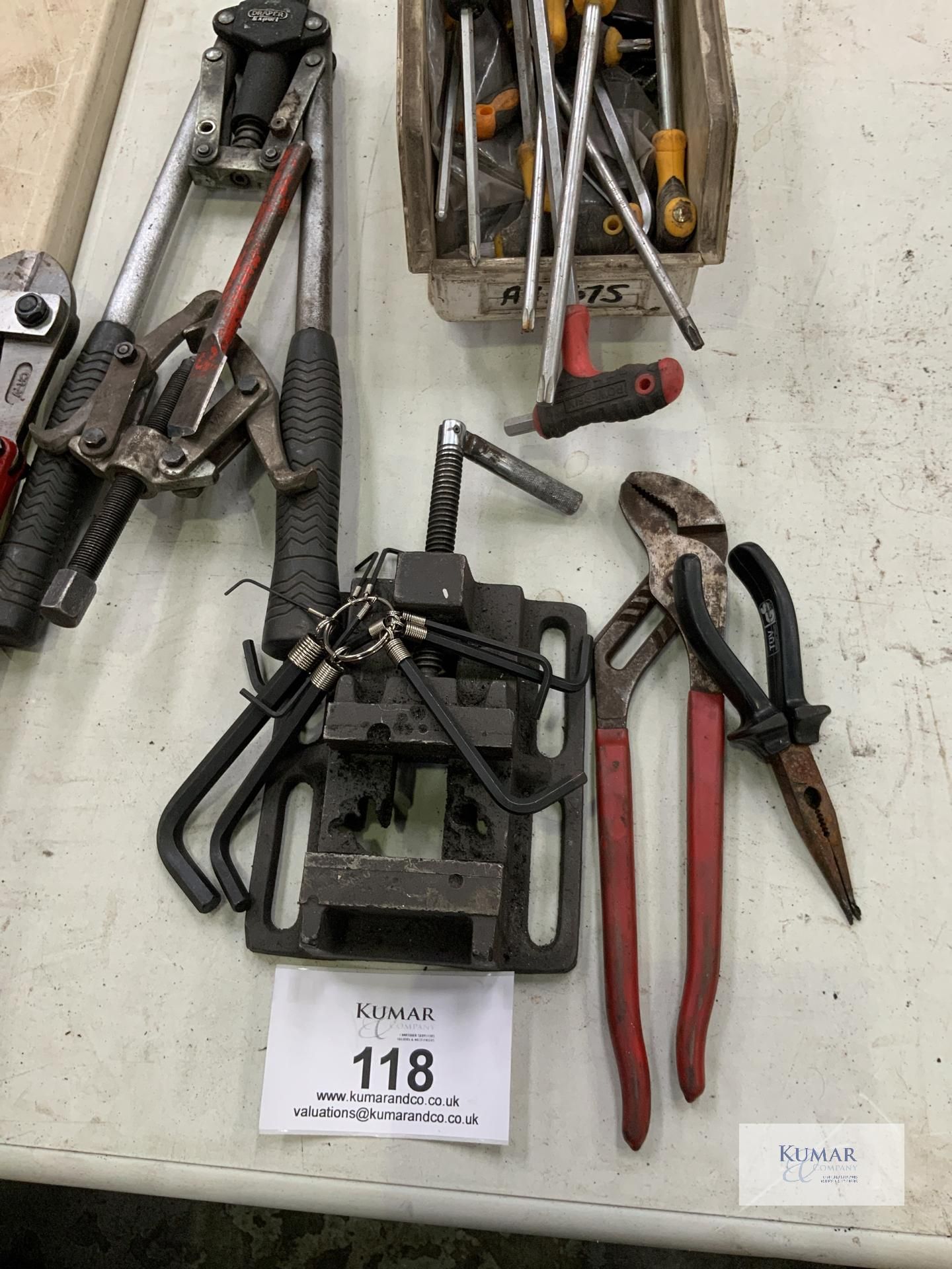 Assorted Tools To Include Machine Vice, Rivet Gun, Torx T Bars, Puller, Bolt Cutters - Image 2 of 4