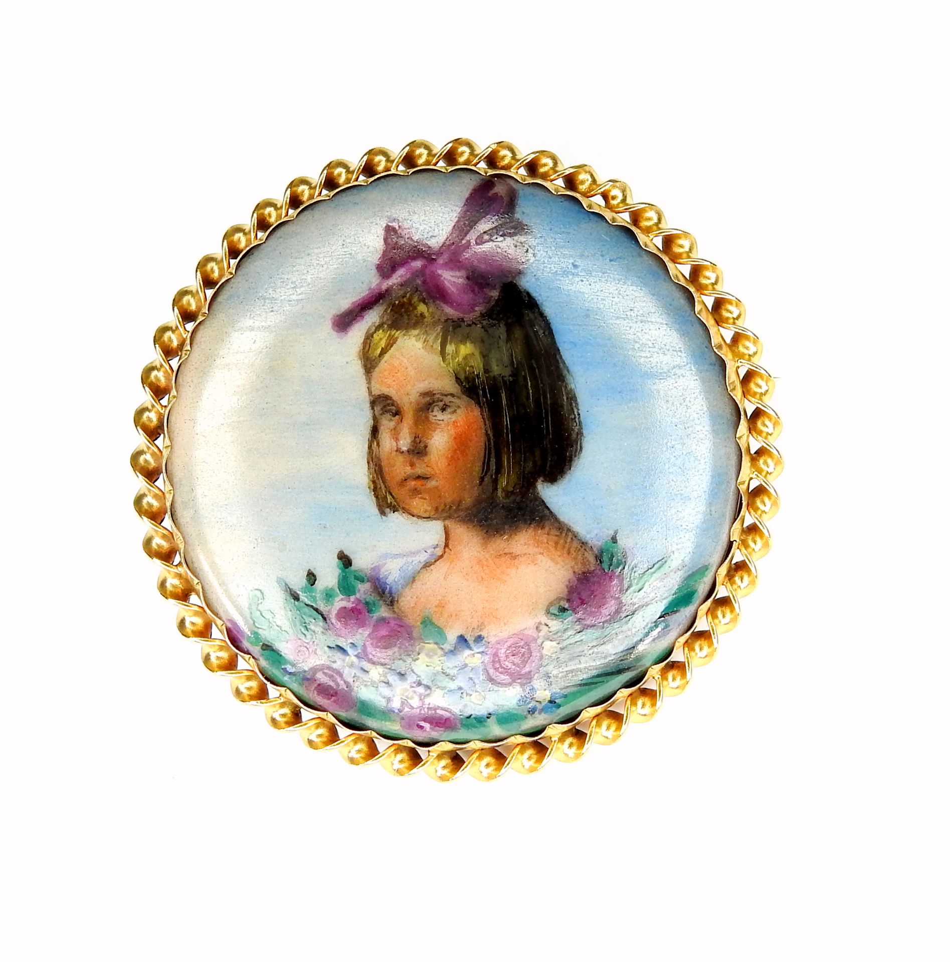 Porzellanbrosche mit Miniatur eines Mädchens - Bild 2 aus 2