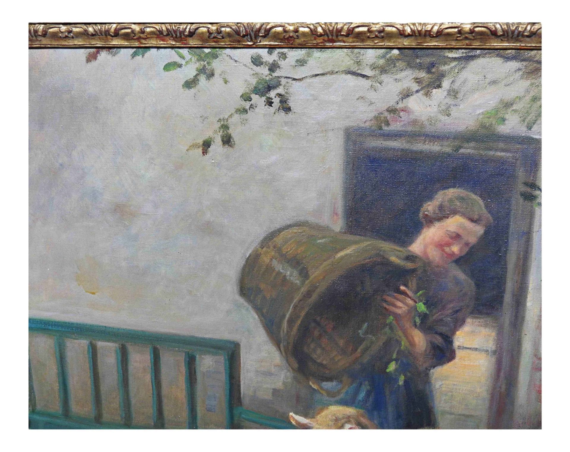 Johann Daniel Holz (1867 Bremen – 1945 Fürstenfeldbruck), Frau beim Schafe füttern - Bild 5 aus 8