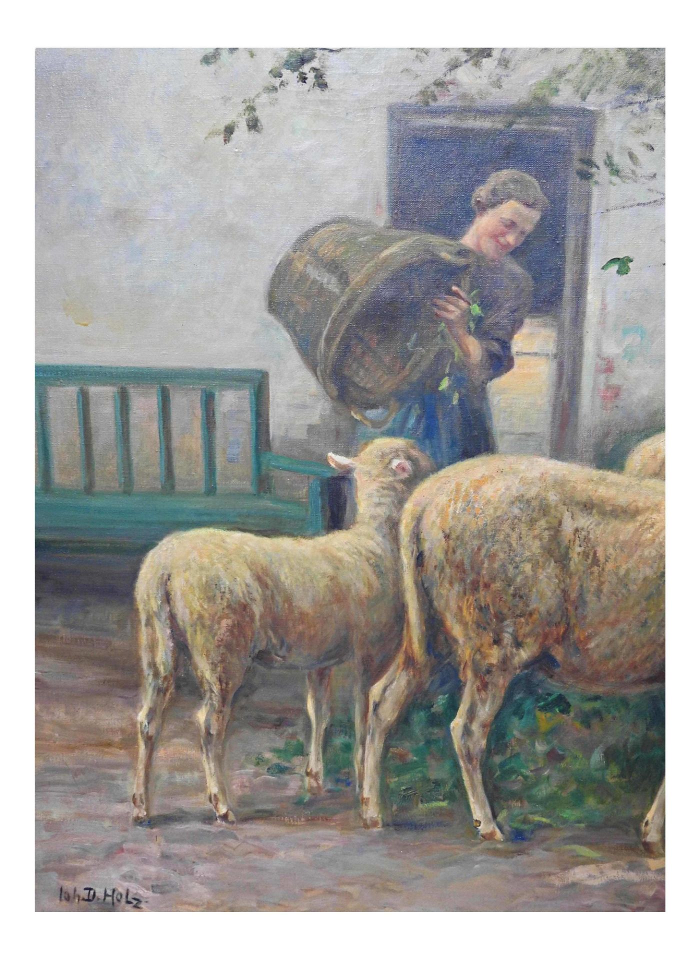 Johann Daniel Holz (1867 Bremen – 1945 Fürstenfeldbruck), Frau beim Schafe füttern - Bild 4 aus 8