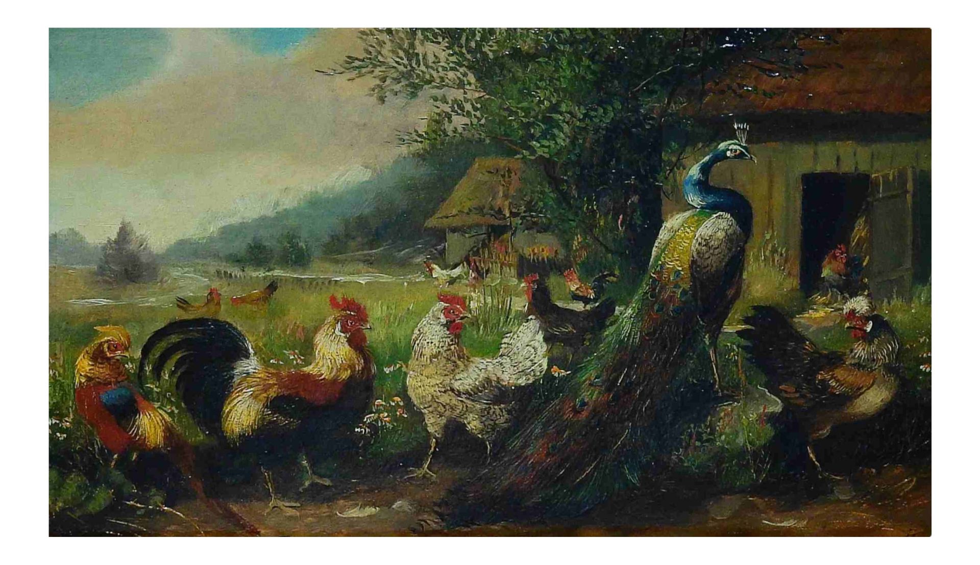 Max Hänger (1874 München - 1941 Fürstenfeldbruck), Hühnerhof mit Pfau