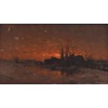 Heinz Flockenhaus (1856 Remscheid – 1921 Düsseldorf), Mondscheinwinterlandschaft Sonnenuntergang!