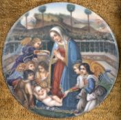 Porzellanmaler des 19. Jh.:  Maria mit dem Kinde, umringt von Engeln