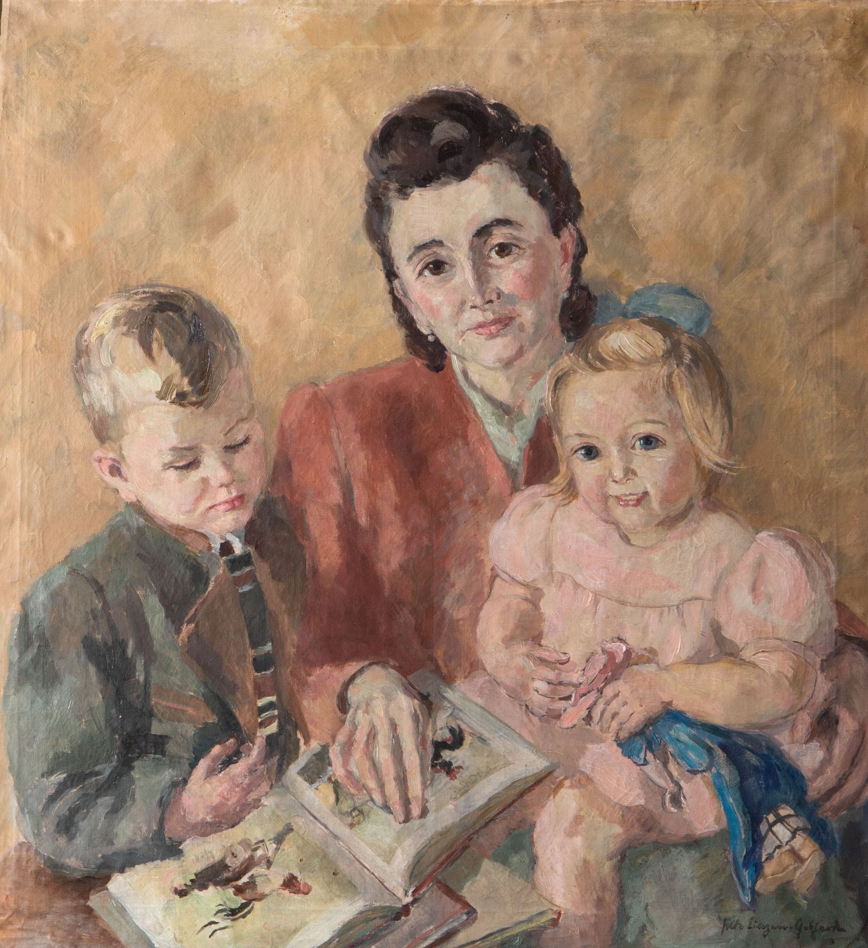 Hilde Linzen-Gebhardt, Familienbildnis/ Frau mit 2 Kindern, 1947