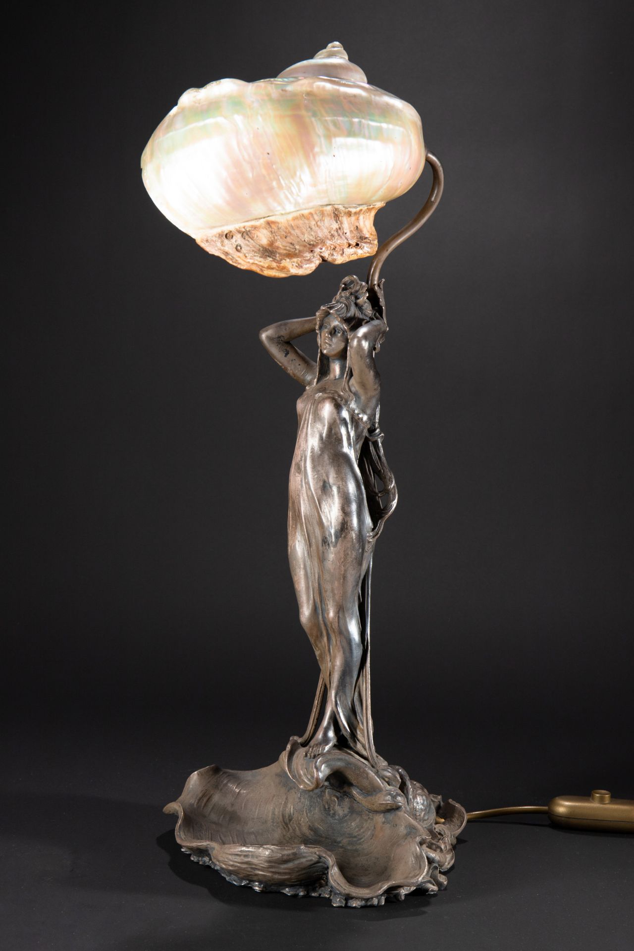 Art Nouveau lamp with nautilus shell