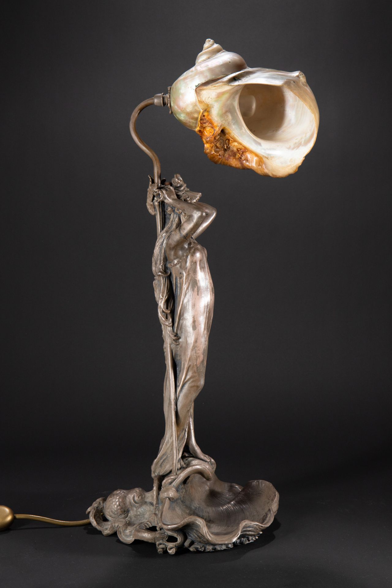 Art Nouveau Leuchte mit Nautilusmuschel - Bild 5 aus 13