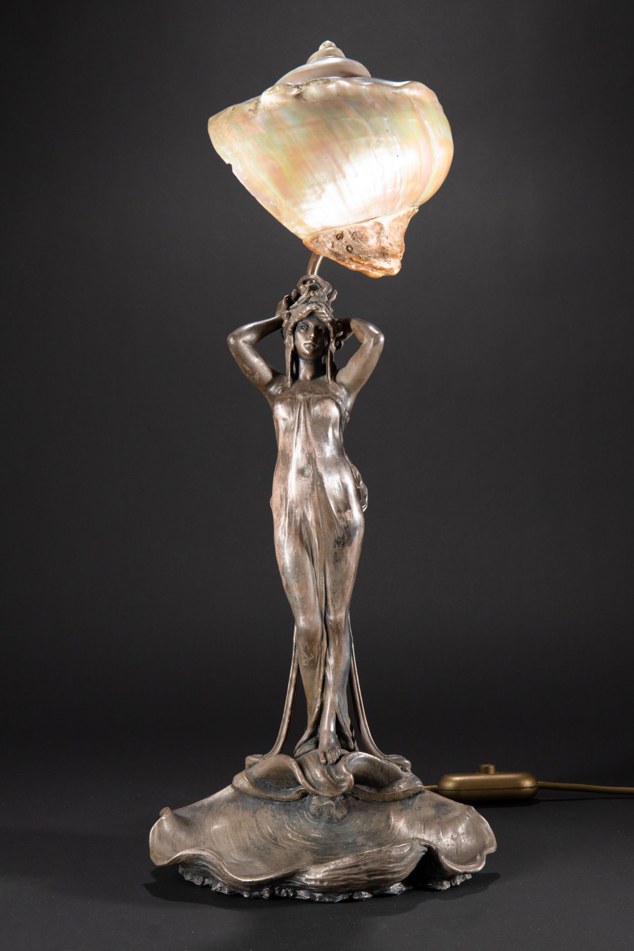 Art Nouveau lamp with nautilus shell - Image 3 of 13