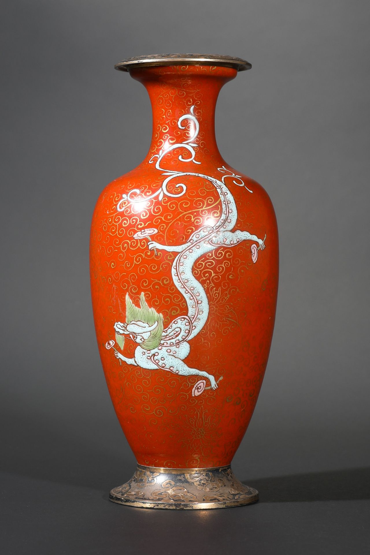 Vase mit gelbem Drachen und Montierung - Bild 5 aus 8