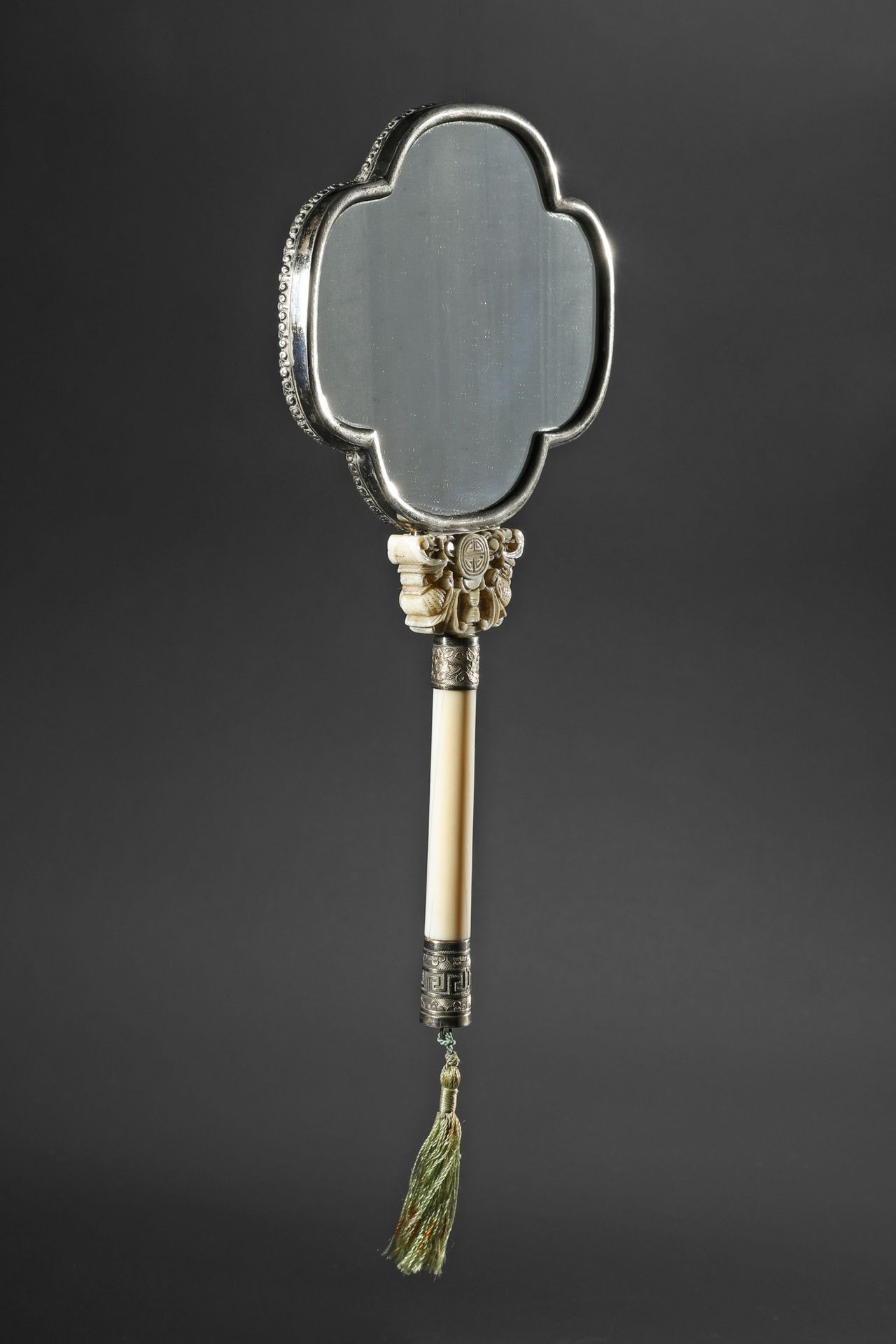Hand mirror, silver, enamel, jade, bone, China - Image 4 of 9