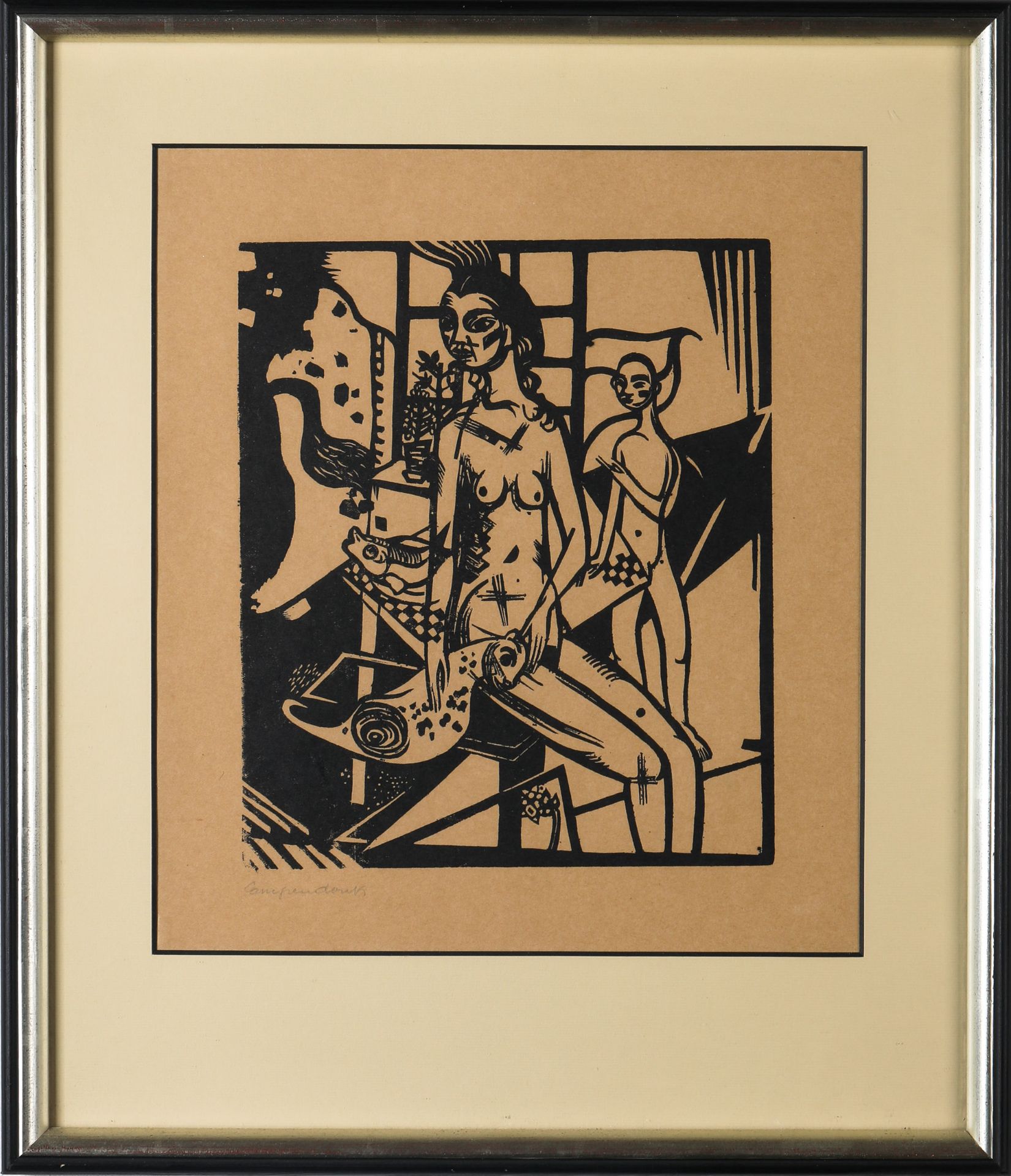 Heinrich Campendonk, Interior with two nudes, woodcut - Image 2 of 4