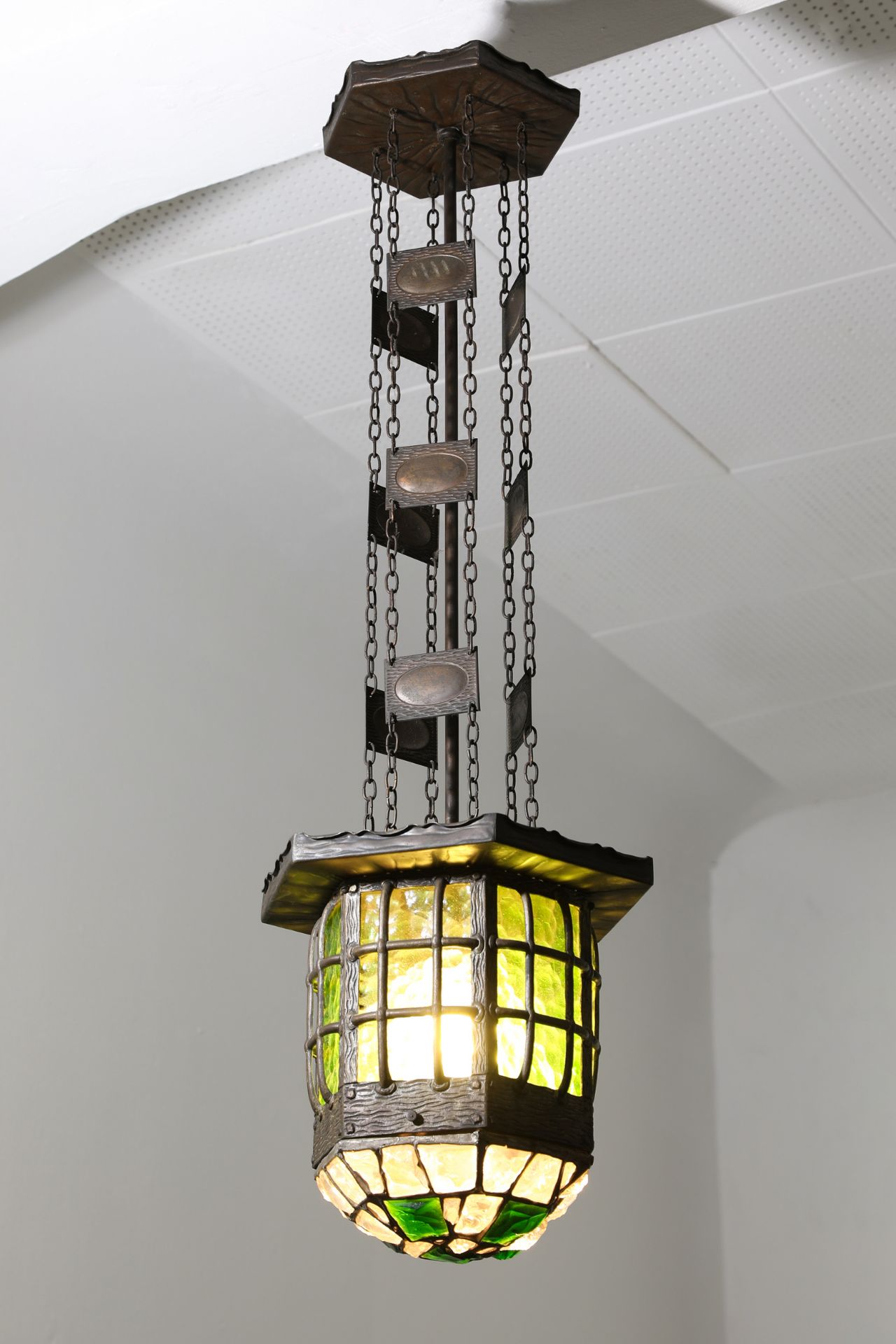 Art Nouveau hanging Lamp, metal, glass, probably Berlin around 1900