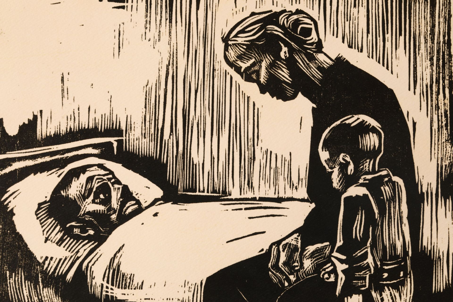 Käthe Kollwitz, Visit at hospital, 1929, woodcut - Image 5 of 7