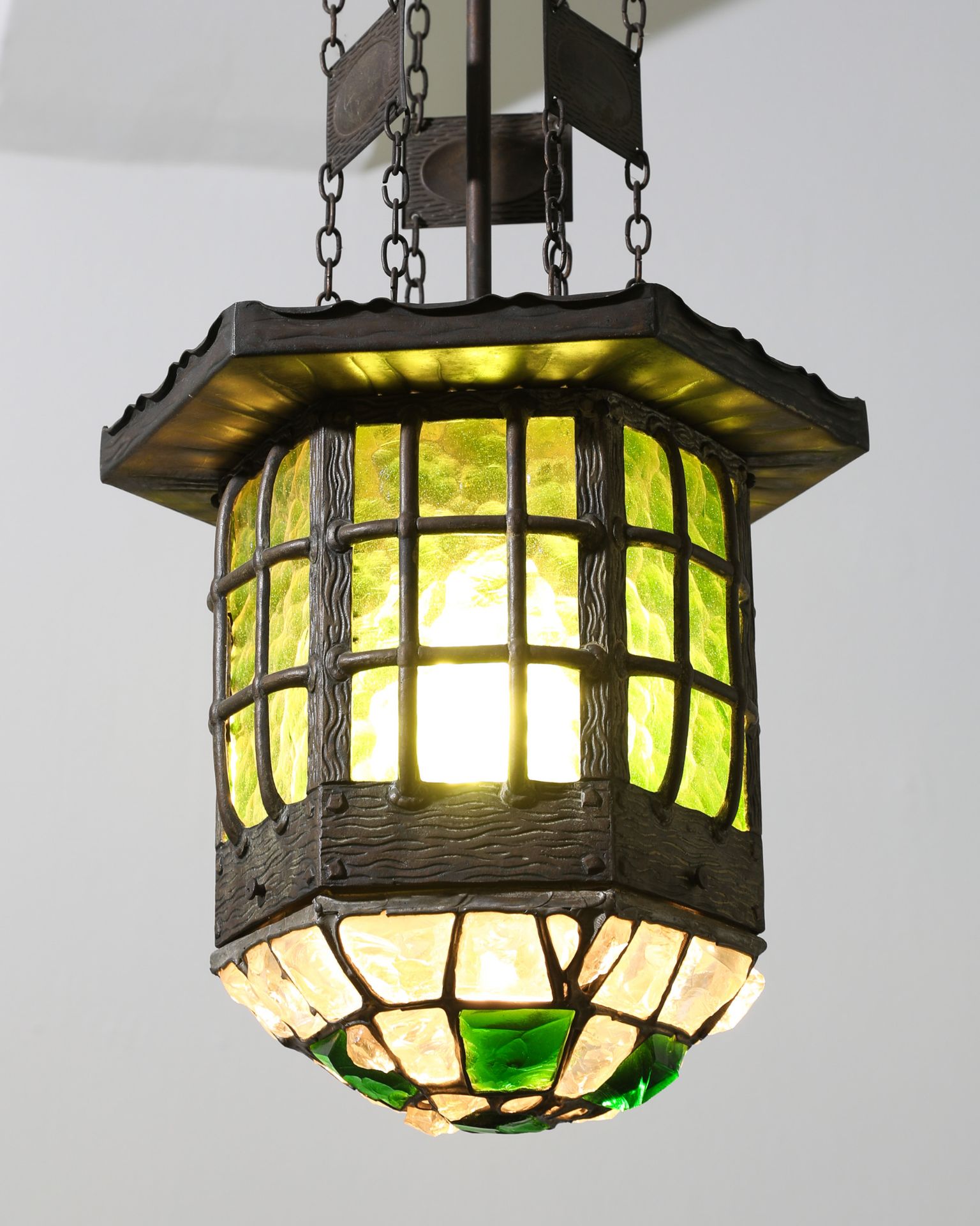 Art Nouveau hanging Lamp, metal, glass, probably Berlin around 1900 - Image 3 of 4