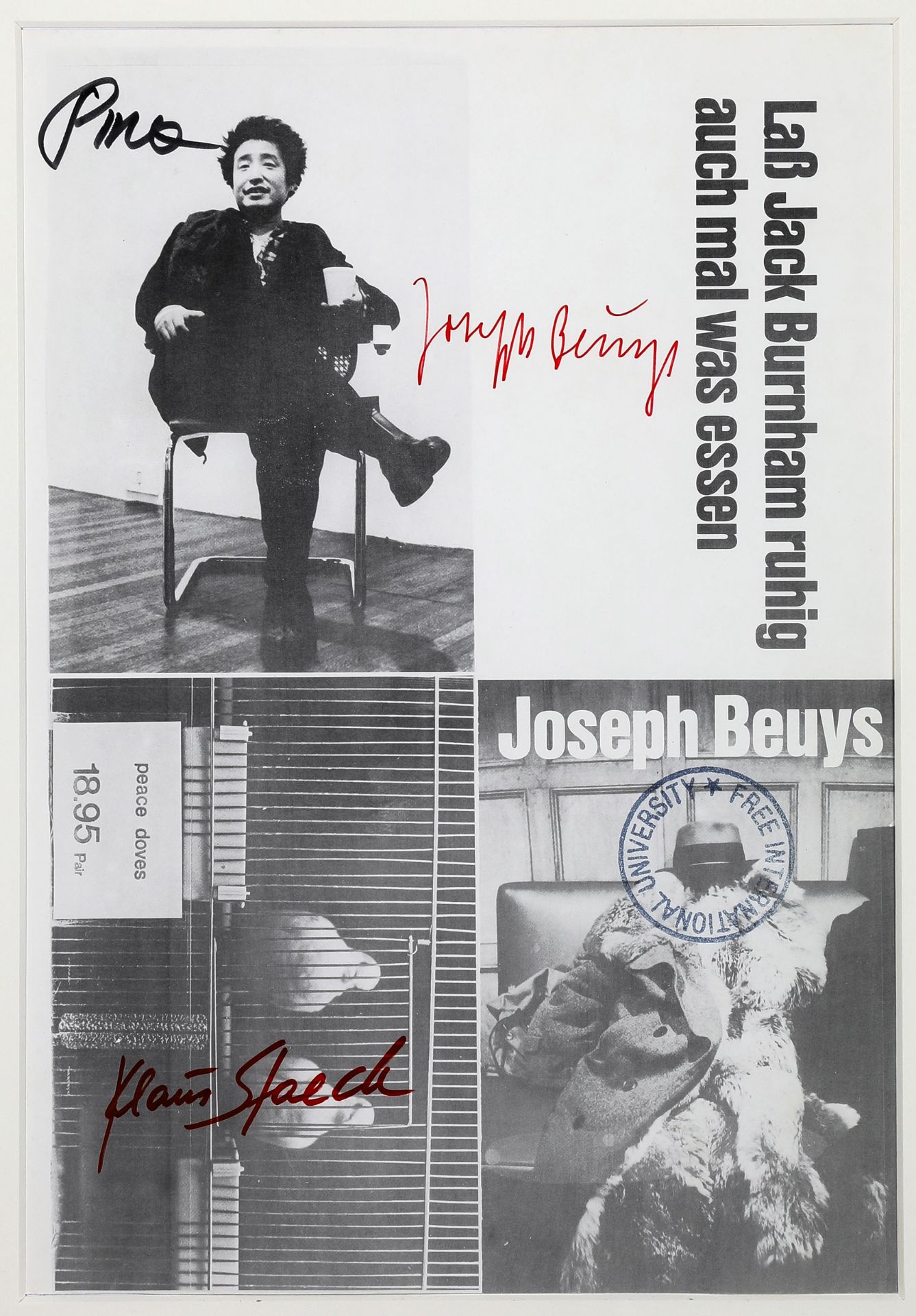 Joseph Beuys*, Klaus Staeck, Nam June Paik, signed proof for postcards, 1974