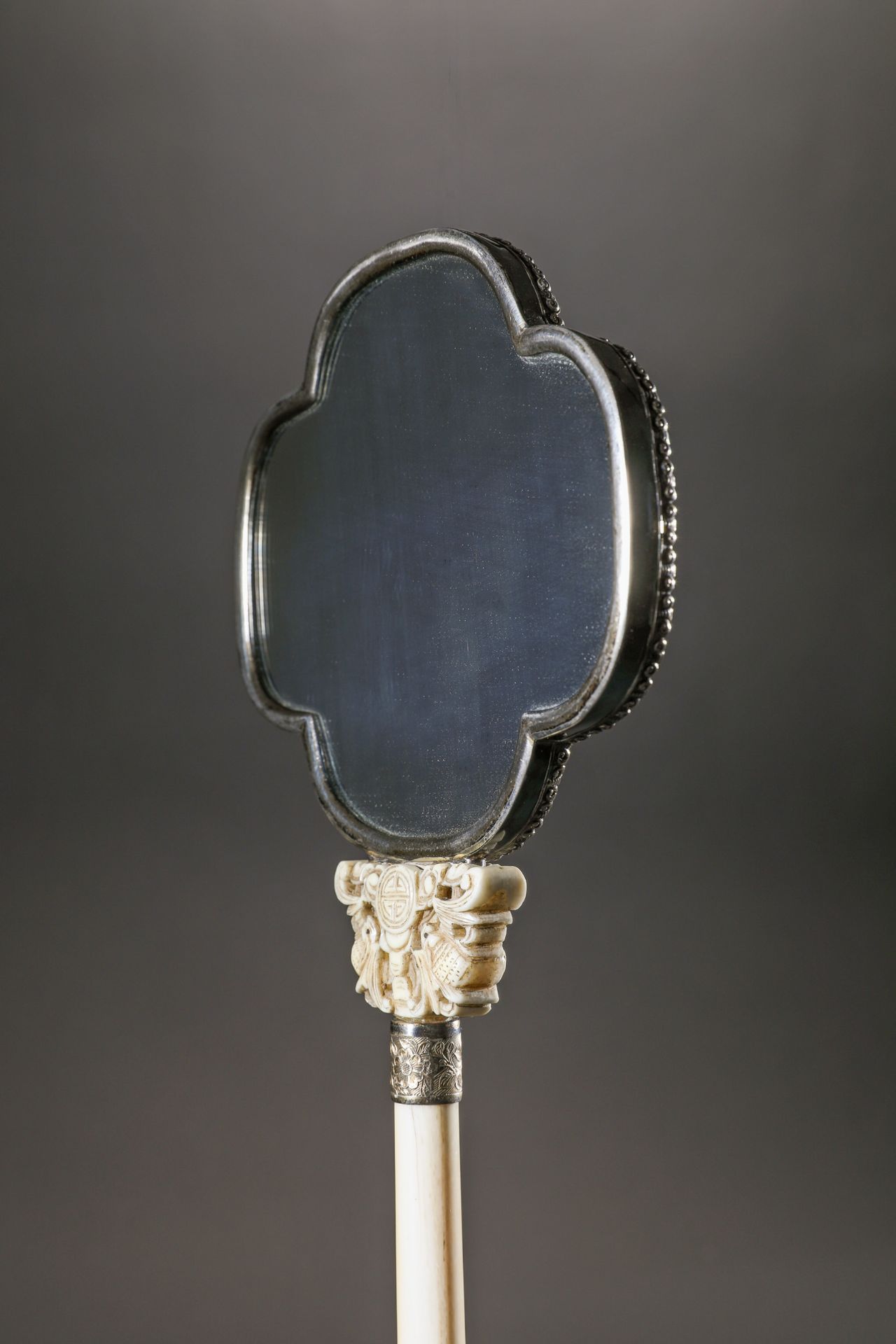 Hand mirror, silver, enamel, jade, bone, China - Image 5 of 9