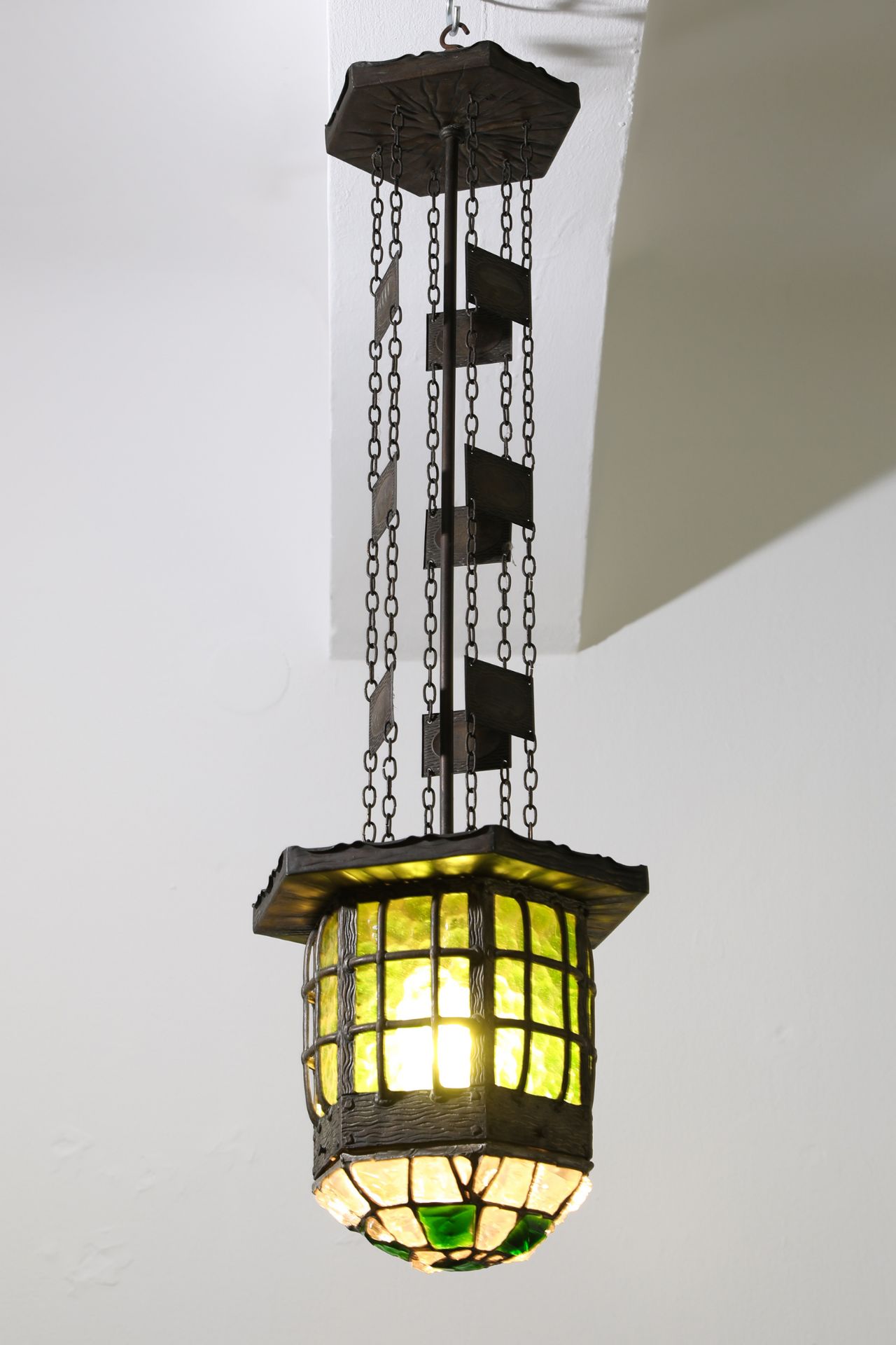 Art Nouveau hanging Lamp, metal, glass, probably Berlin around 1900 - Image 2 of 4