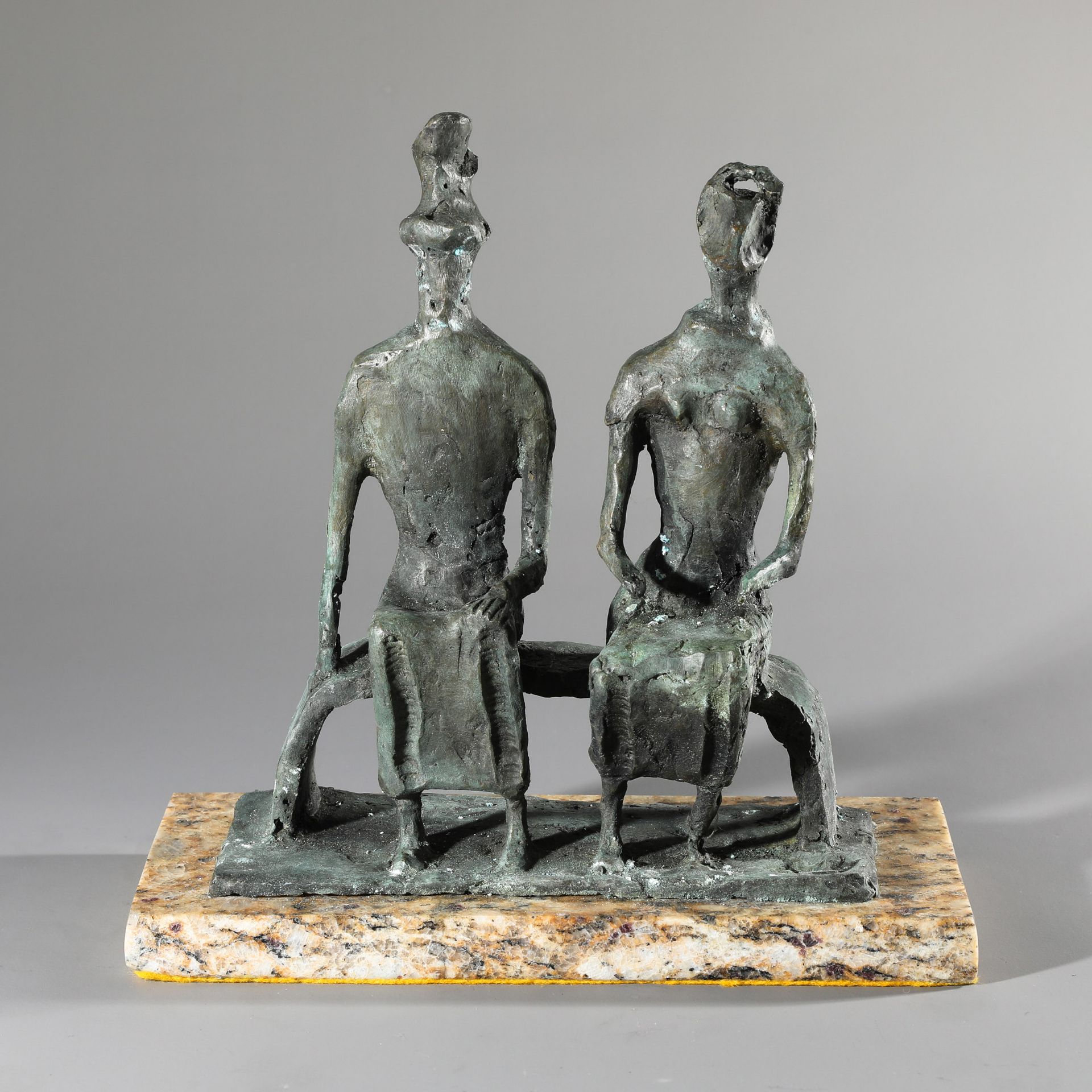 after Henry Moore, King and Queen, replica, bronze, patinated
