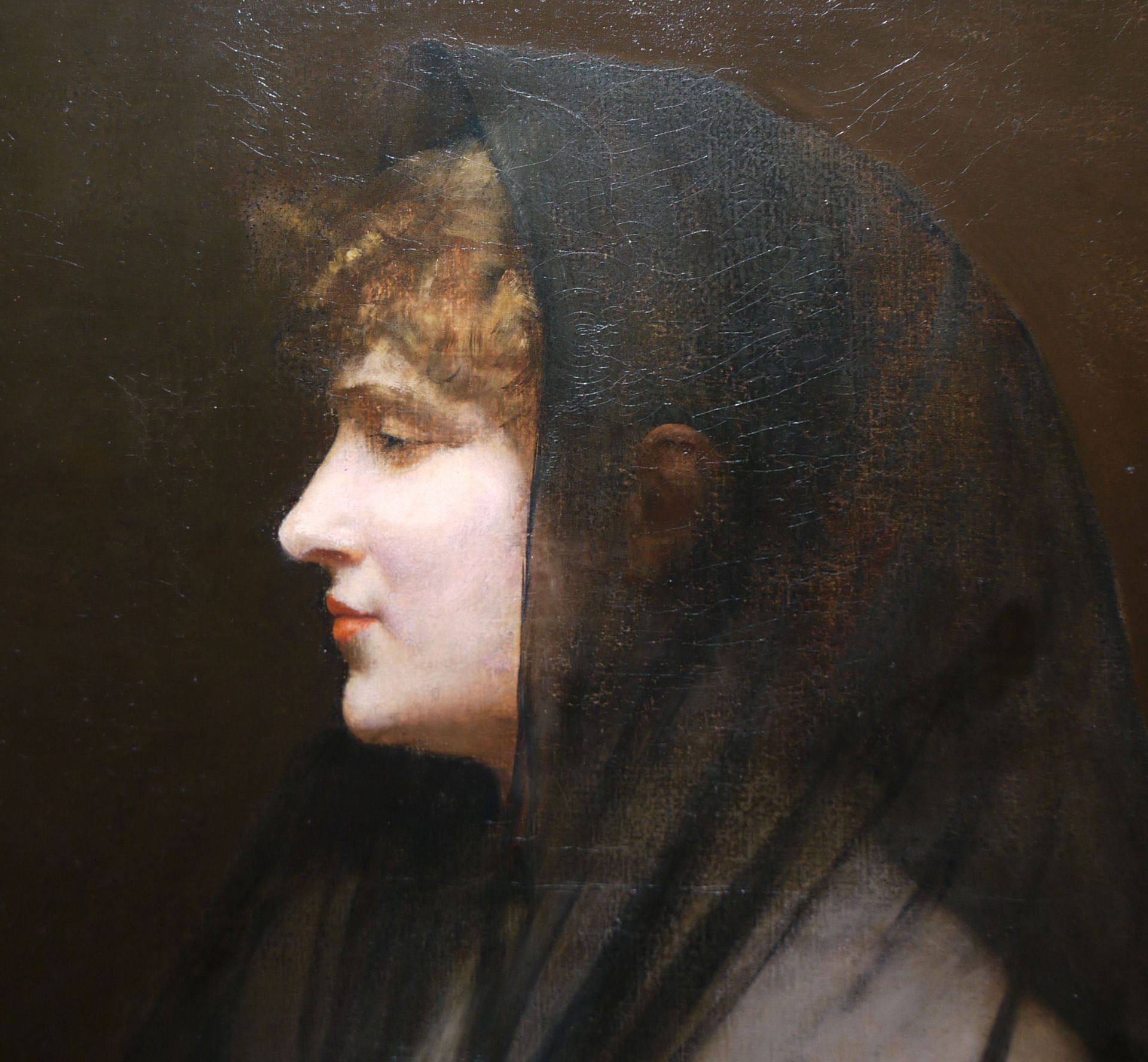Jean Béraud, Environment, bust portrait of a veiled woman, oil painting, without frame - Image 4 of 4