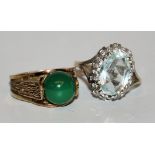 Aquamarin-Ring und Jade-Ring, Gold, um 1970