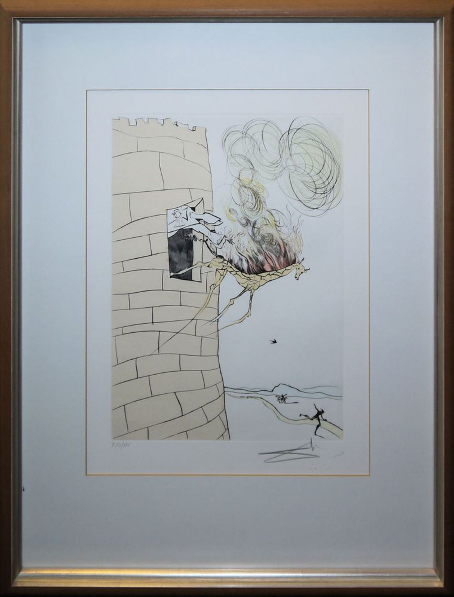 Salvador Dalí, "The Great Inquisitor Expels the Savior", signed drypoint with pochoir from 1974