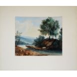 Alexandre Calame, Zwei Fischerboote auf einem ruhigen Fluss, signiertes Aquarell von 1834