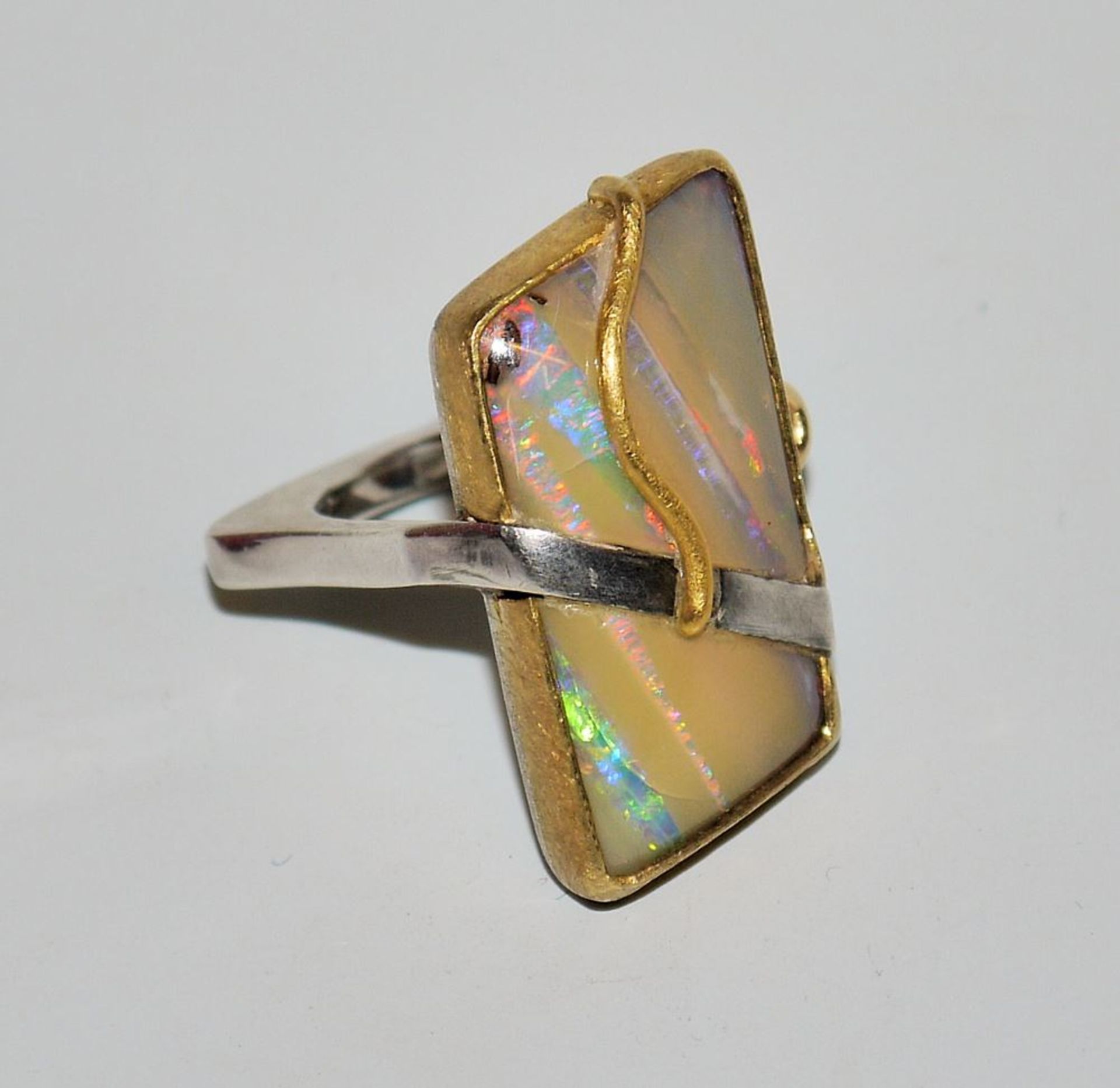 Heavy designer ring with opal and diamond, gold/silver, monogrammed PP