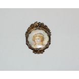 Gustave-Roger Sandoz, Brosche mit Miniatur-Porträt und Diamanten, Gold, signiert, Paris um 1900, se