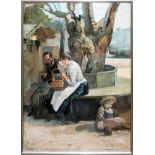 Václav Hradecký , Picknick für den Pfarrer, impressionistisches Ölgemälde um 1900, gerahmt