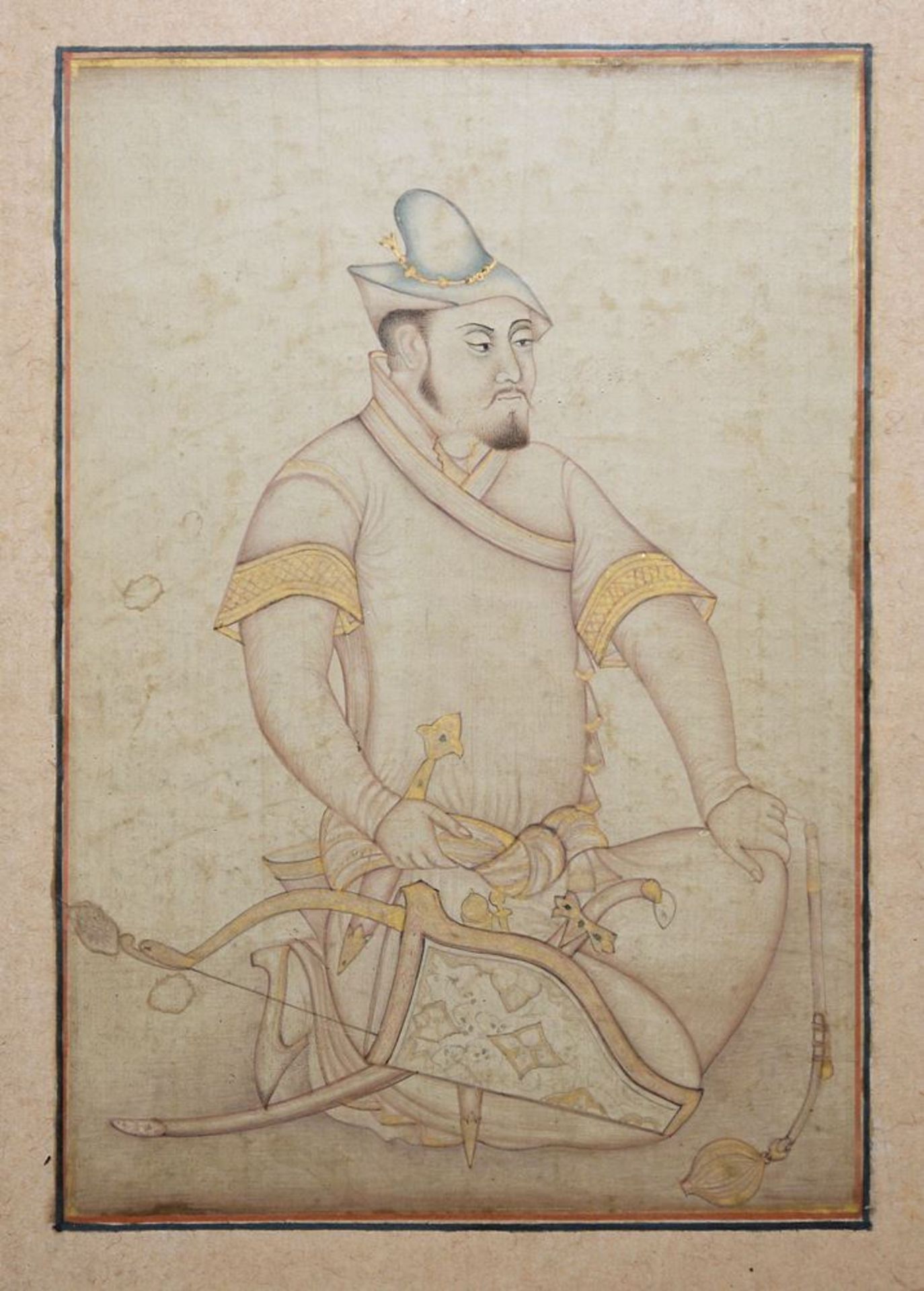 Portrait of Uzbek (Özbeg) Khan, Indian miniature painting in Mughal style, 20th century