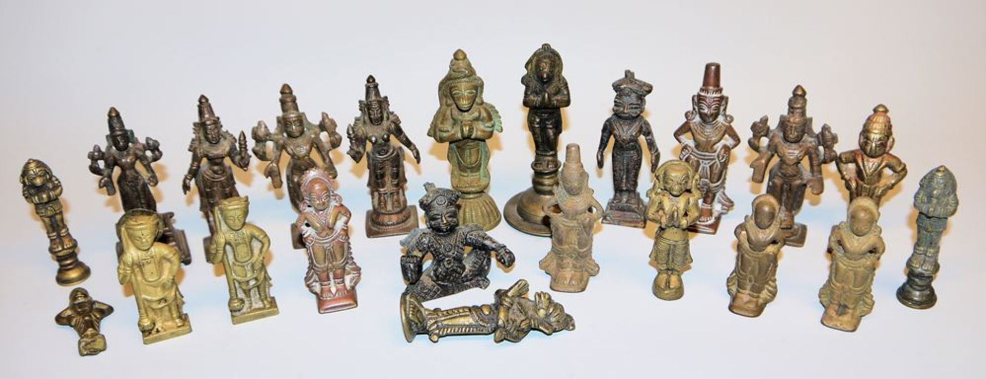 22 small bronzes of Hindu folk and high deities, India, 19th & 20th c.