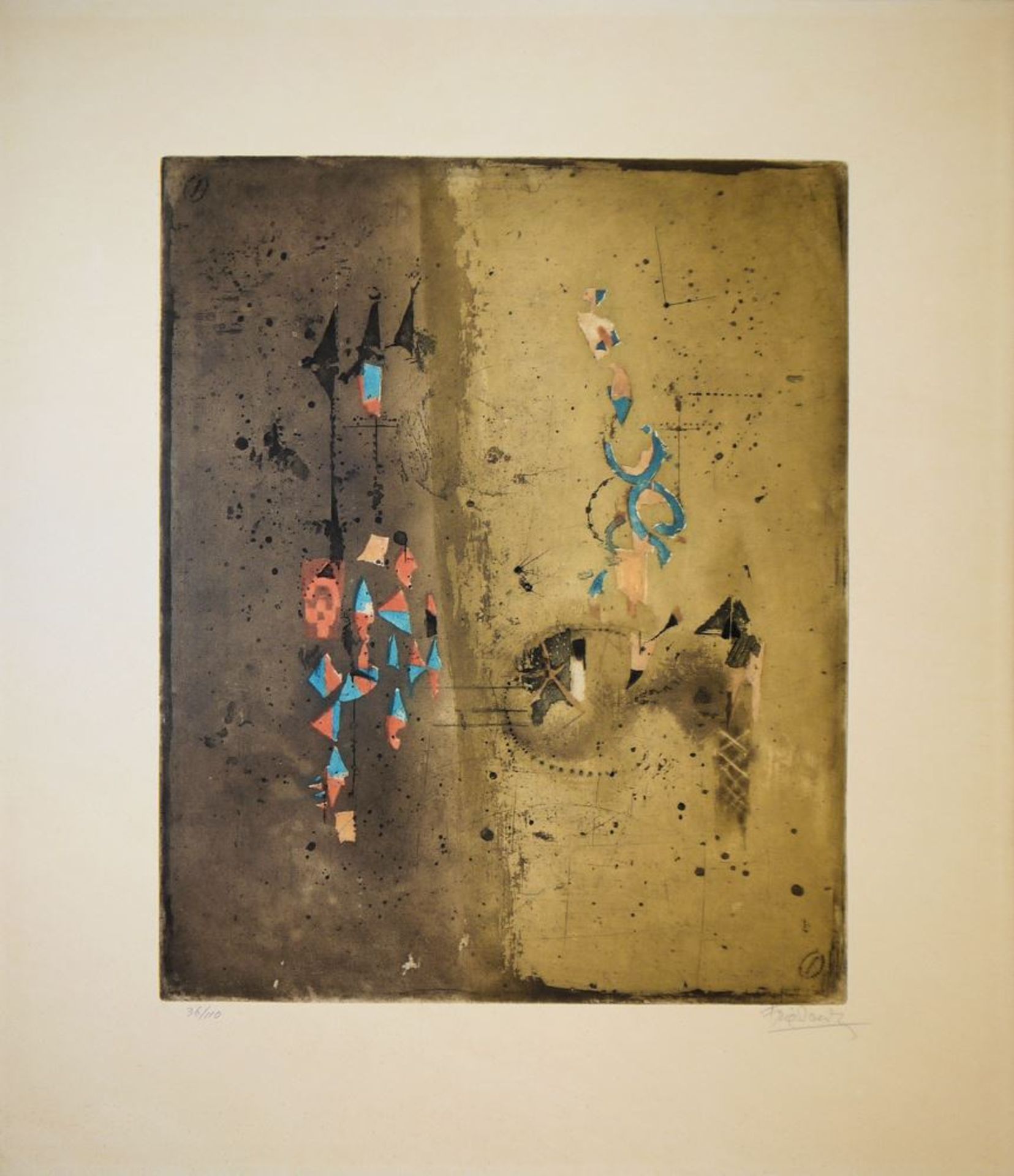 Johnny Friedlaender, Composition I (1959) & 2 compositions on brown ground, colour etching a. 2 col