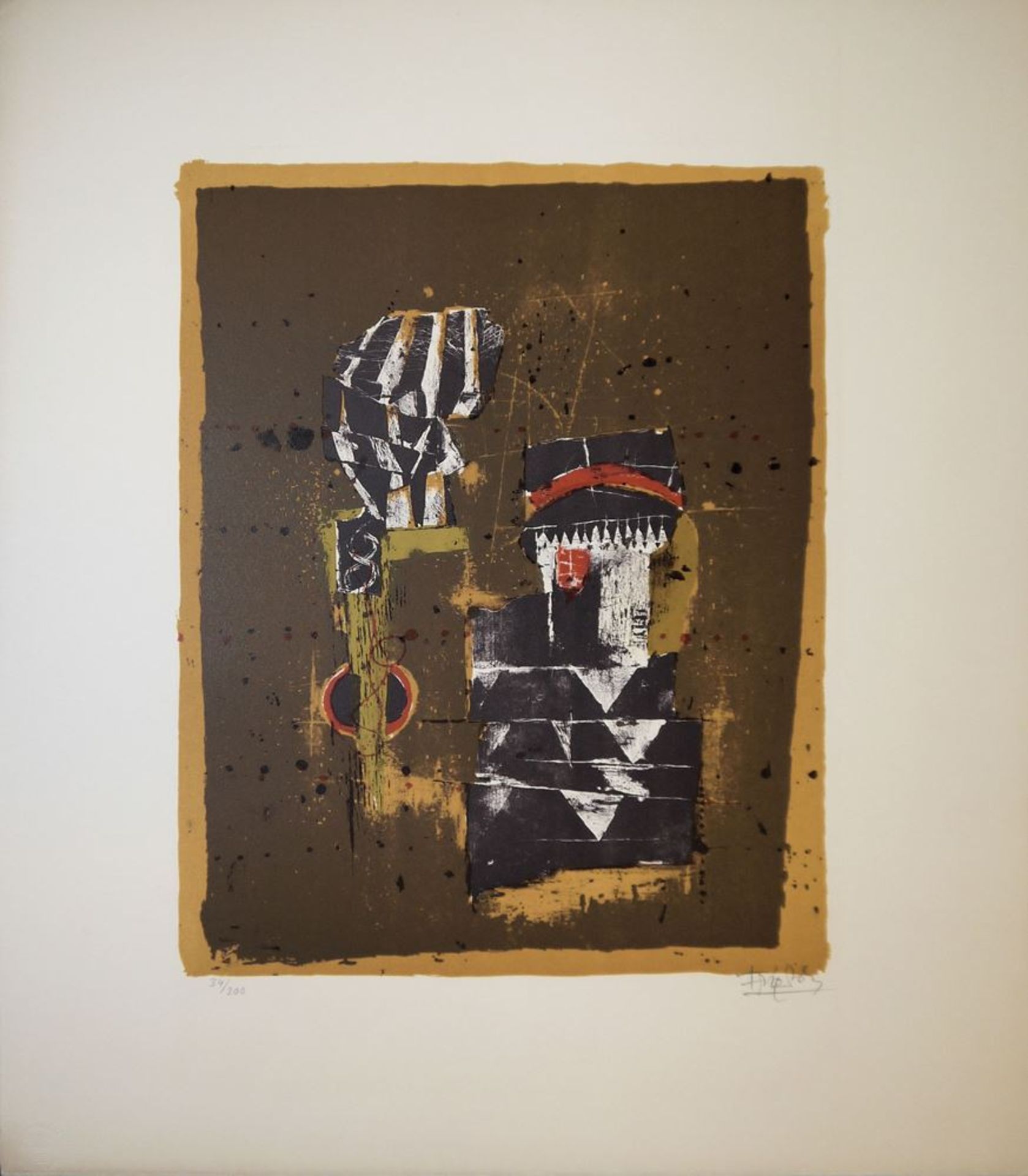 Johnny Friedlaender, Composition I (1959) & 2 compositions on brown ground, colour etching a. 2 col - Image 3 of 4