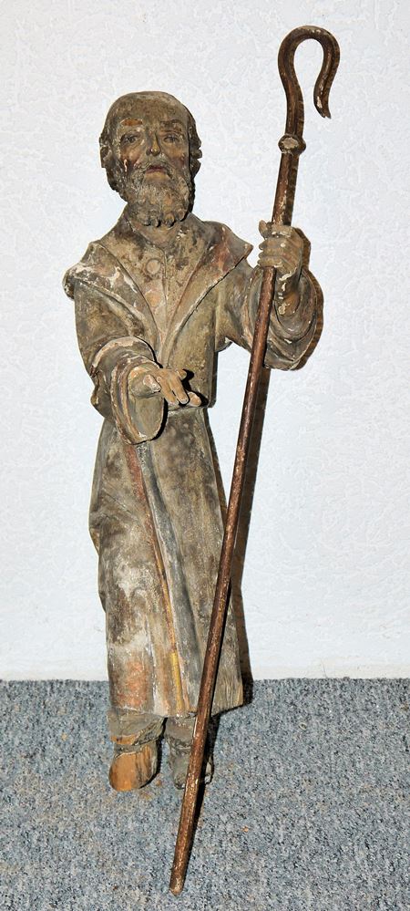 Figure of a bearded saint or nativity scene figure of a shepherd, wooden sculpture, 18th century