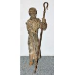 Figur eines bärtigen Heiligen oder Krippenfigur eines Hirten, Holzskulptur, 18. Jh.