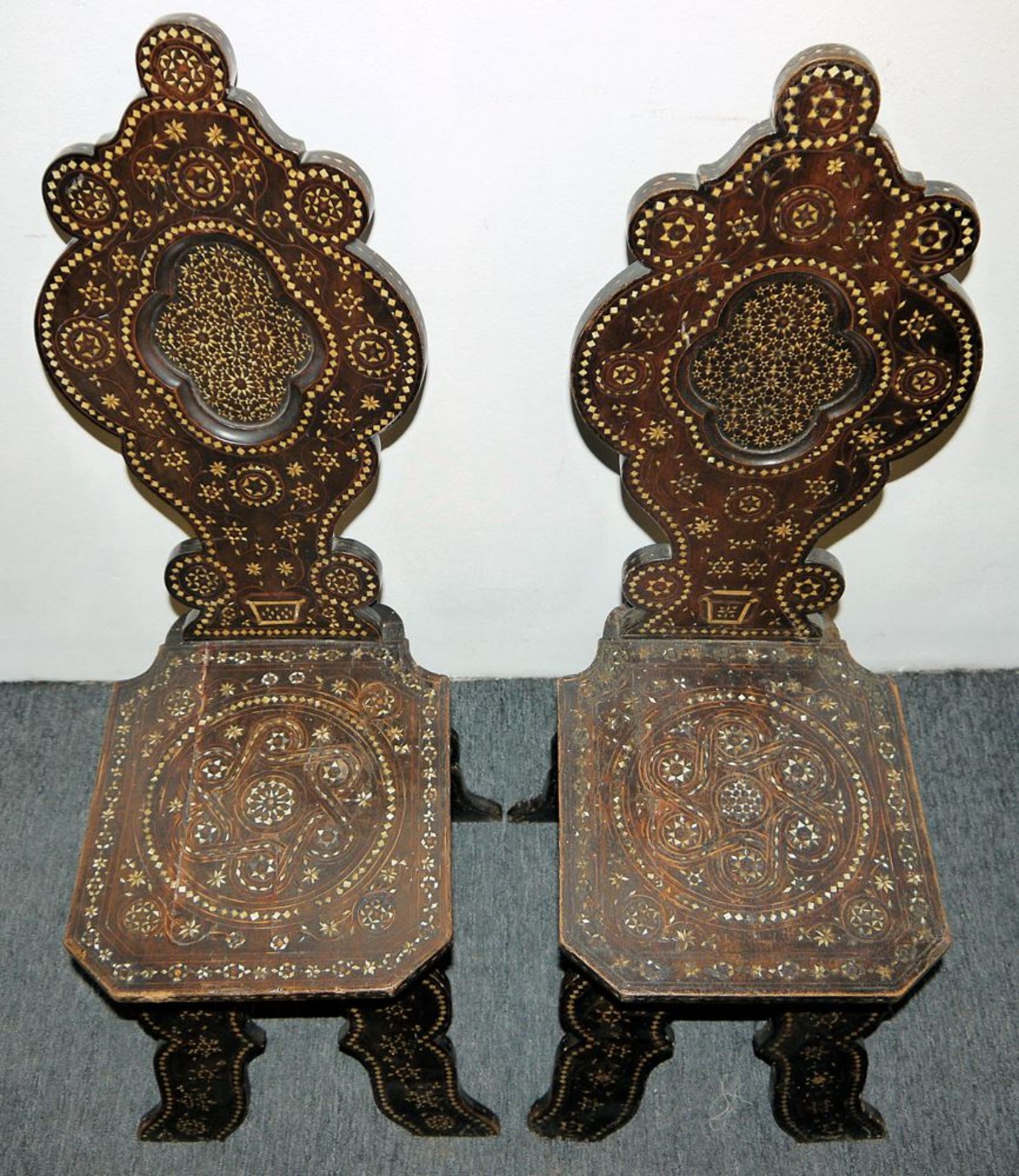 Pair of Sgabello in Moorish style, Italy, end of 19th century - Image 2 of 2