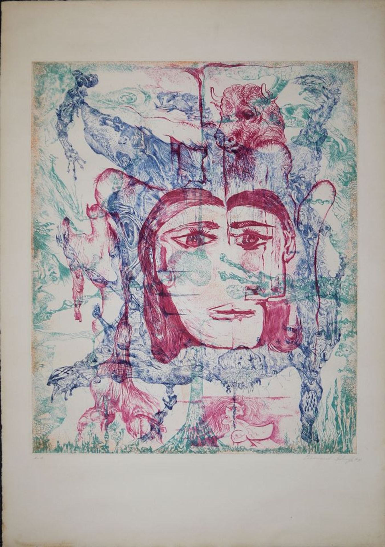 Gerhard Altenbourg & Bernard Schultze, 'Hommage à Picasso', Farbholzschnitt von 1973 und Farbradier - Bild 3 aus 4