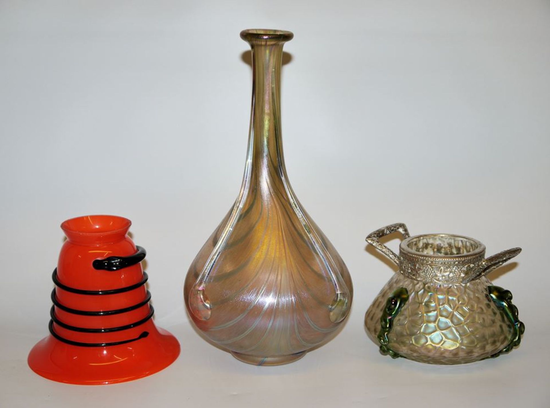 Two Art Nouveau vases and a lampshade, Loetz, Kralik et al. c. 1900/20