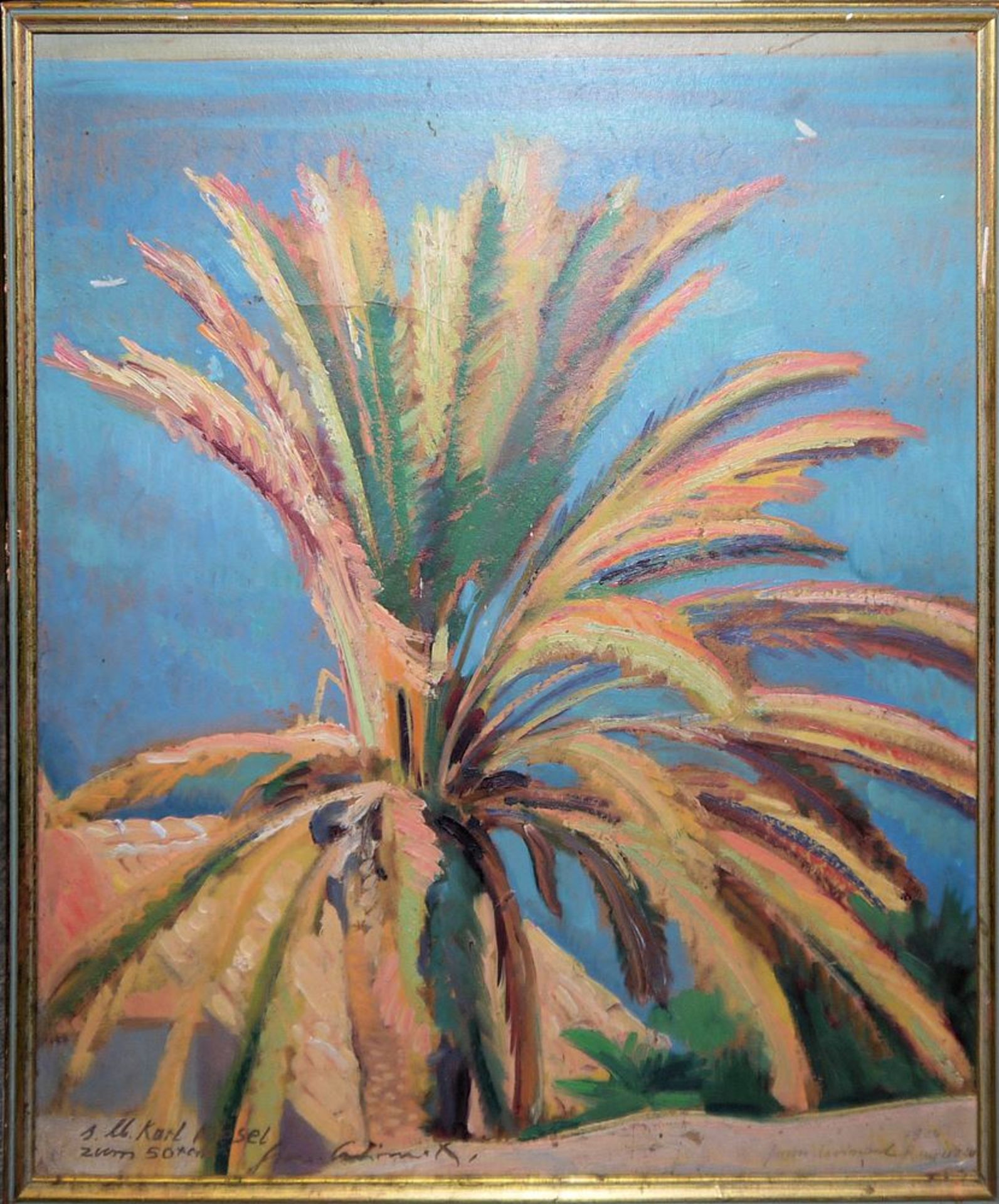 Hermann Croissant, Palme, signiertes Ölgemälde von 1926, gerahmt