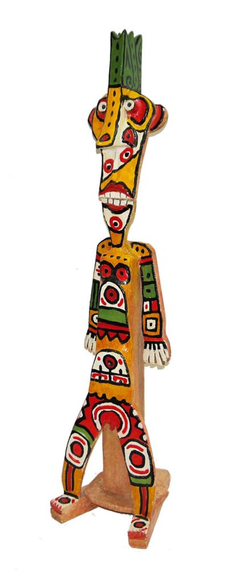 Pete, Standing Man, painted, large sculpture from 2005 in "Tribal art- style ", with dedication