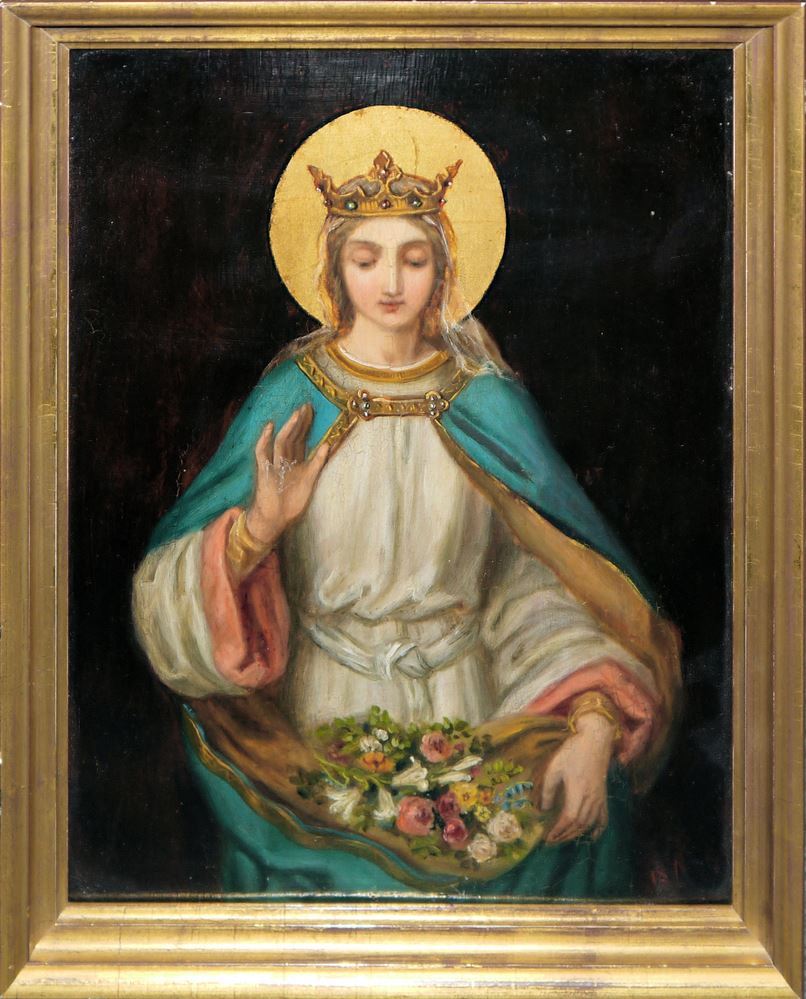 Devotional picture of St. Elisabeth, oil painting, 19th century, framed