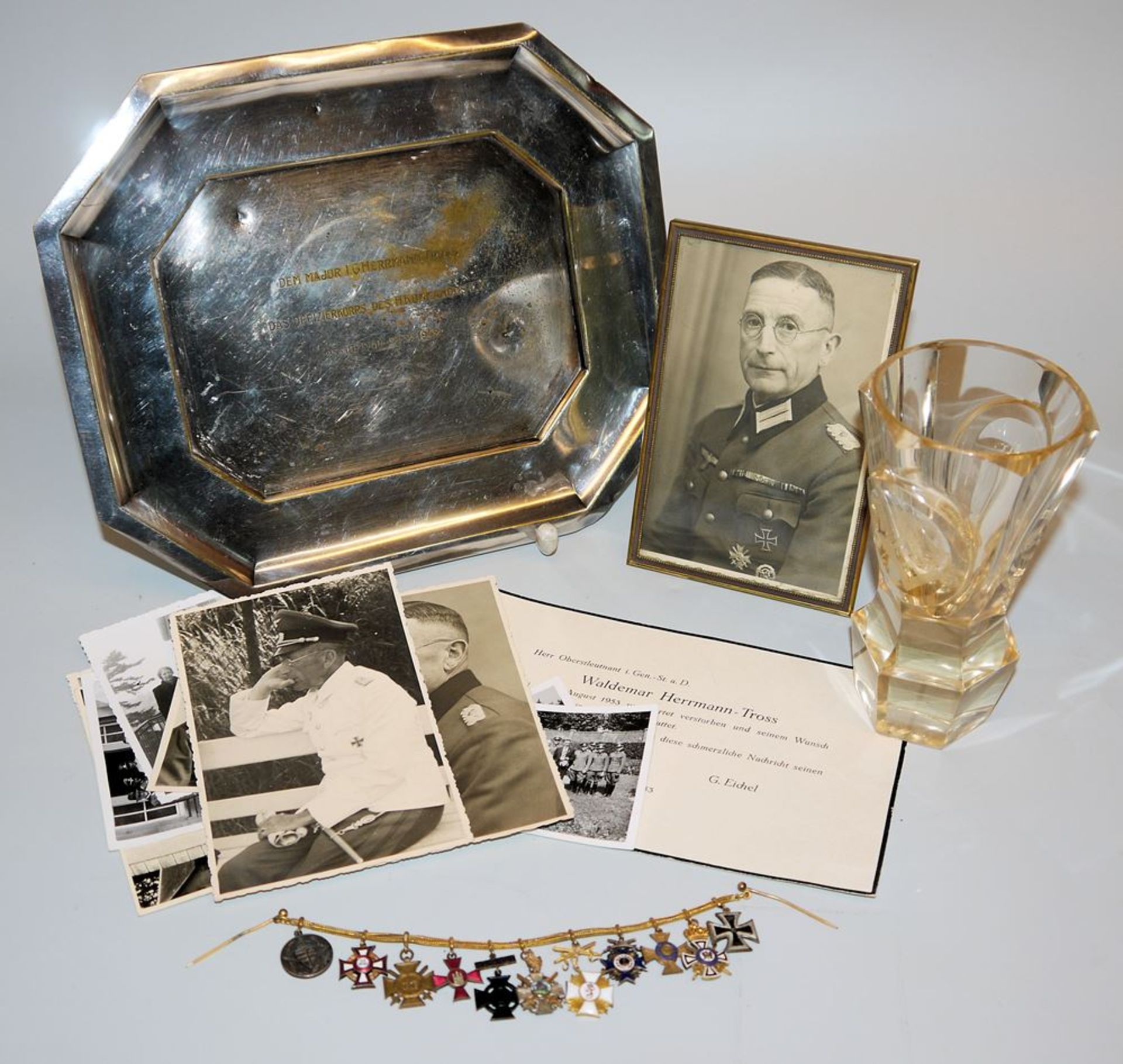Officer's estate of WW1 & WW2 with large miniature medal chain, EK1 and photographs - Image 6 of 6