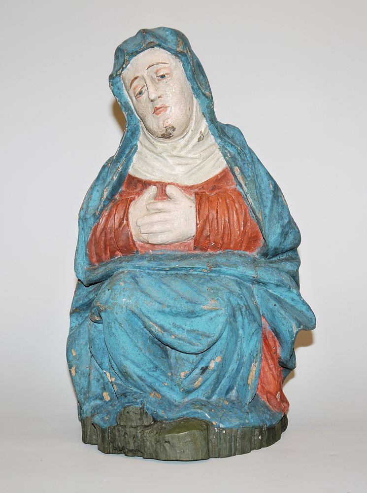 Mourning Mary, from a crucifixion, wood sculpture, c. 1700
