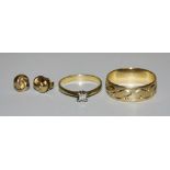 Bandring, Solitaire & Ohrstecker, Gold