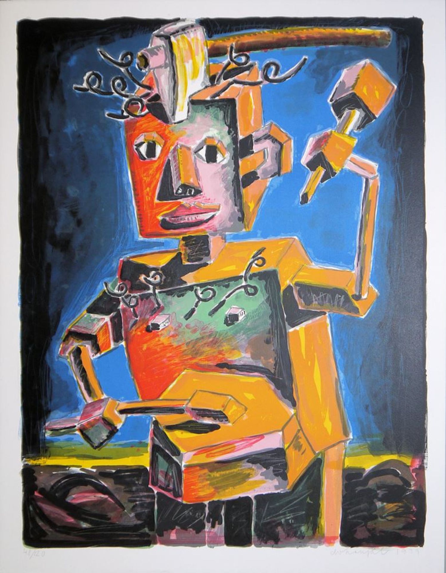 Jiri Georg Dokoupil, Robot, signed colour lithograph from 1999
