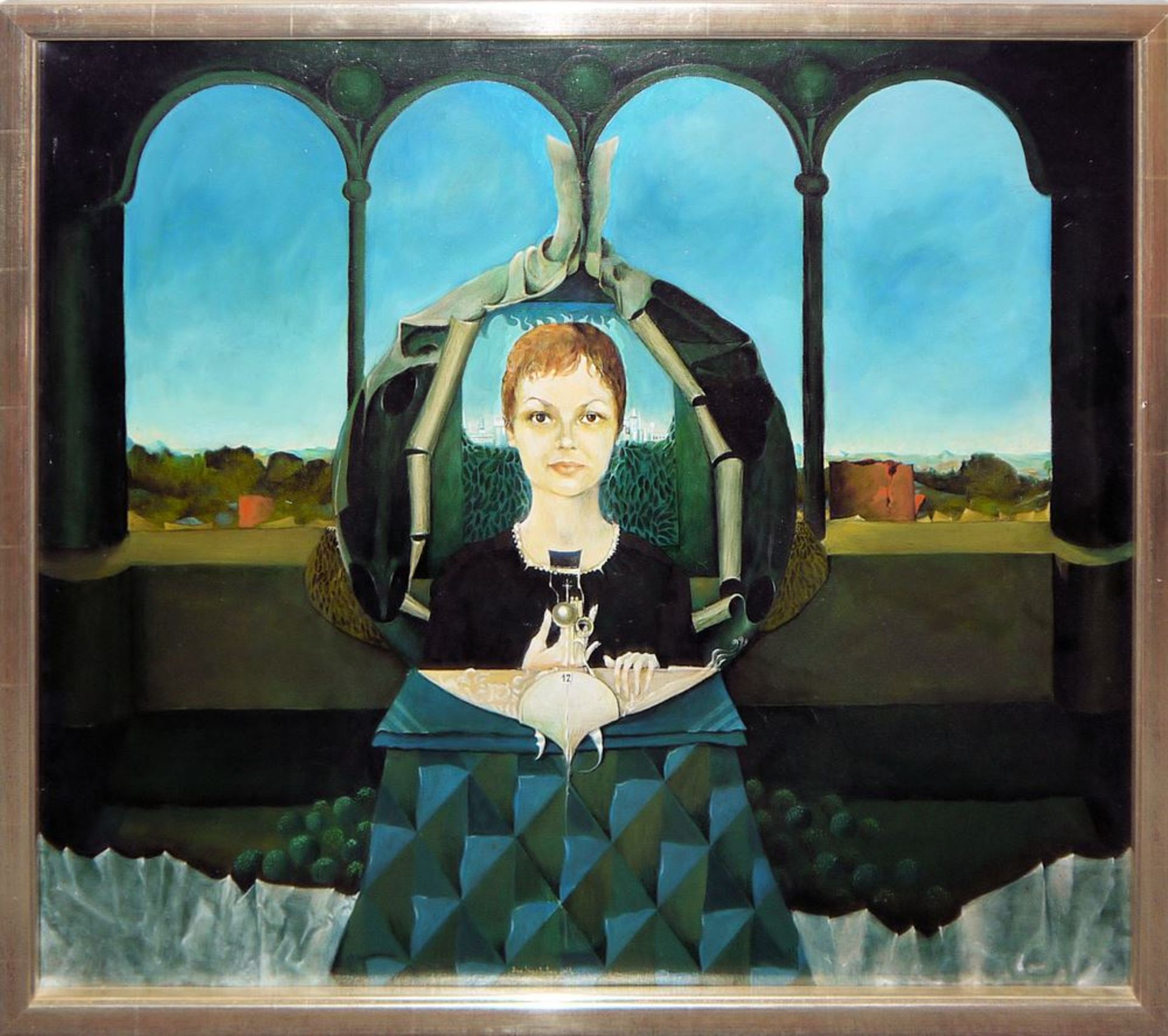 Joe Hackbarth, "Maria", surreal-fantastic oil painting 1966/70, framed, with the monograph "Joe Hac - Image 2 of 5