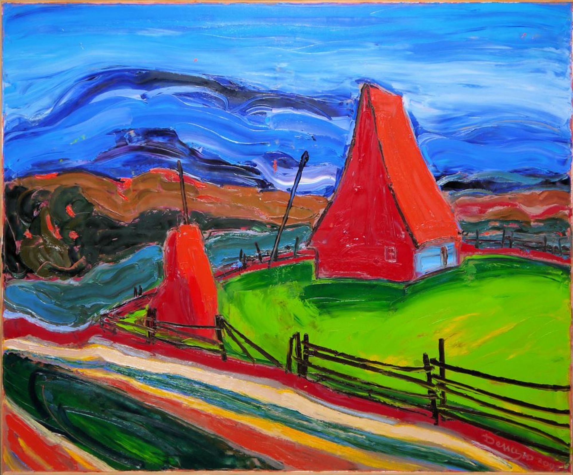 Mykhailo Demtsiu, Expressive Landscape, large-format oil painting from 2003, signed, with catalogue