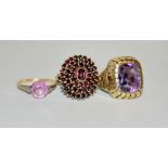 Amethystring, Ring mit rosa Stein, Gold & Granatring, Silber, vergoldet