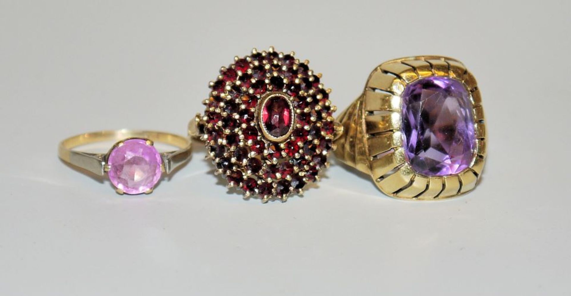 Amethyst ring, ring with pink stone, gold & garnet ring, silver, gold-plated